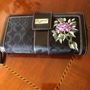 Black Wallet with Hand Painted Flowers New
